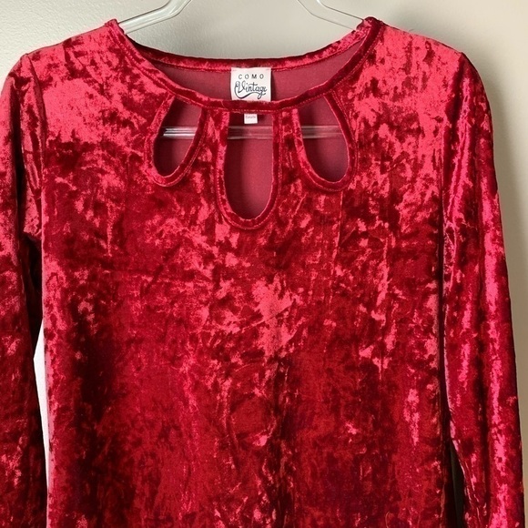 COMO Vintage Red Crushed Red Velvet A-Line Tunic - Picture 5 of 12